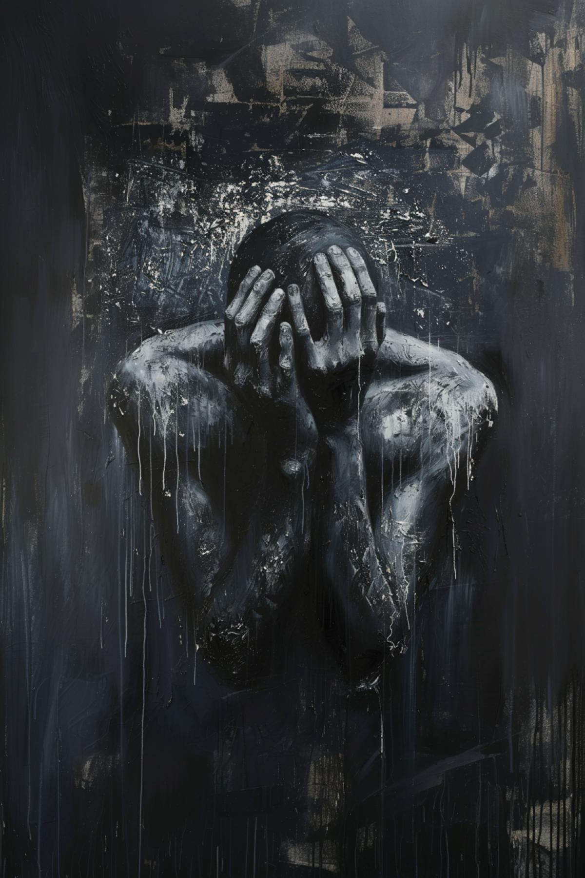 Cry of the soul, despair, loneliness, white, dark, matte colors, contemporary art