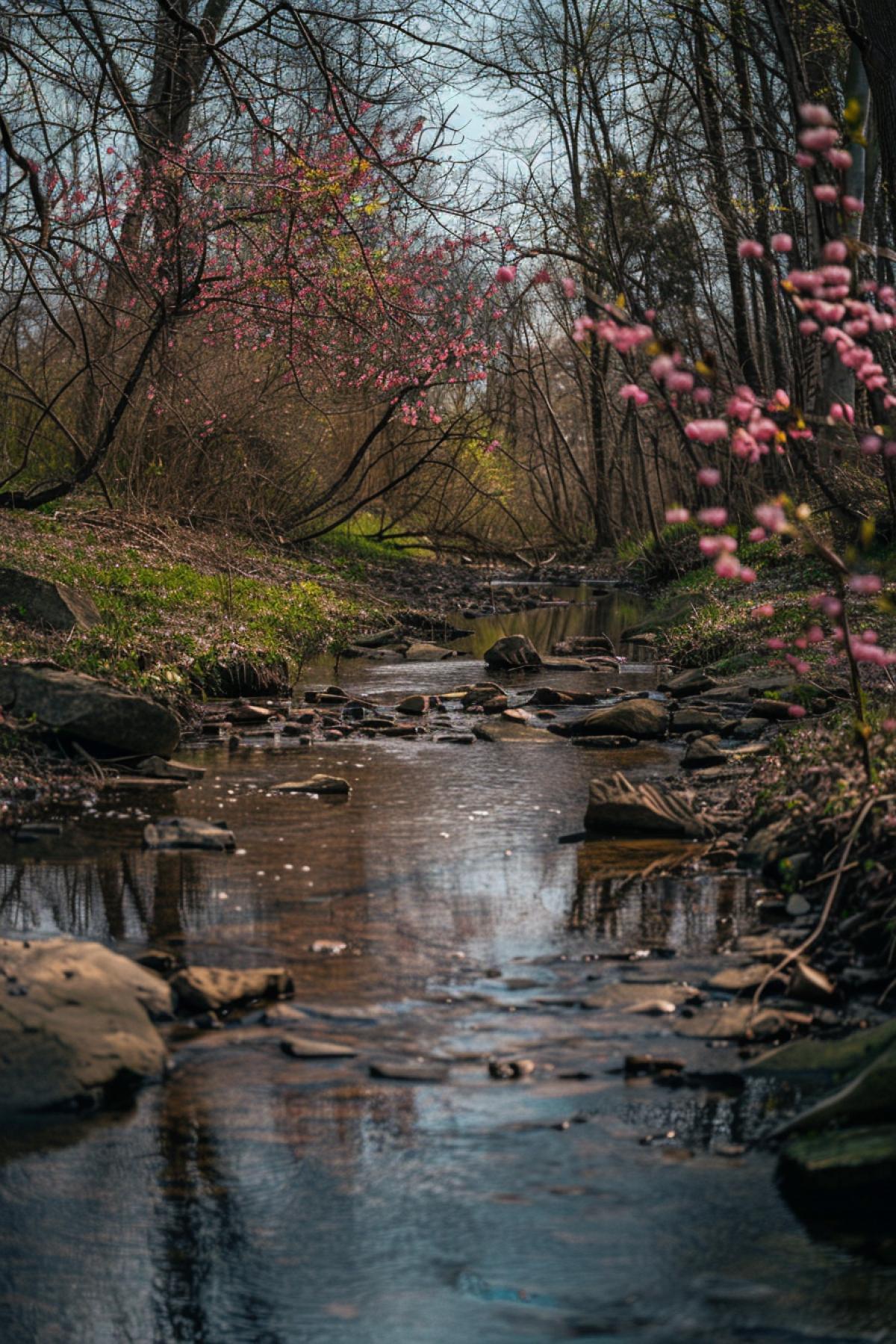 Spring, stream, feeling of love, feeling of something new, buds on the trees