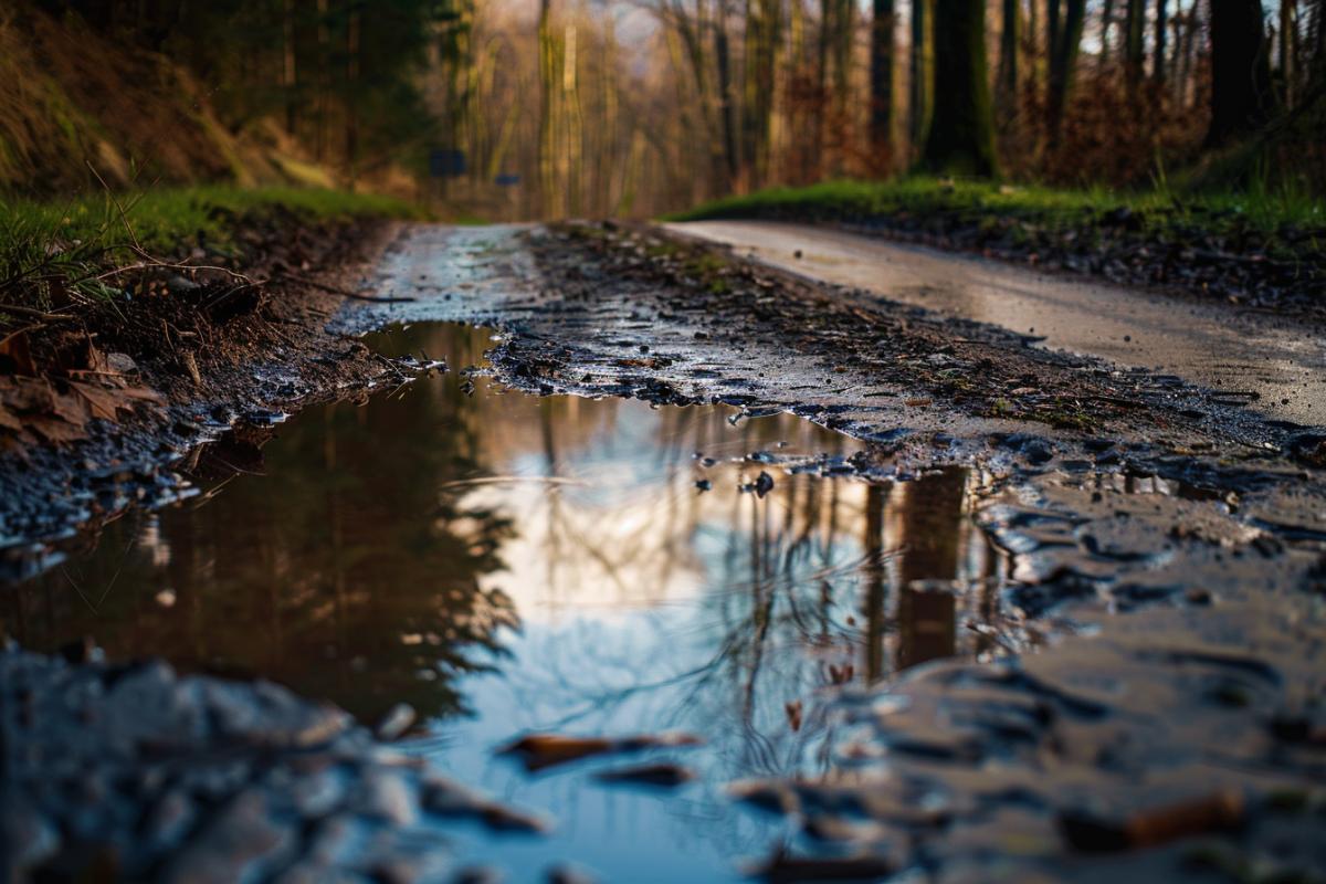 Puddles, spring, a little dirt, roads