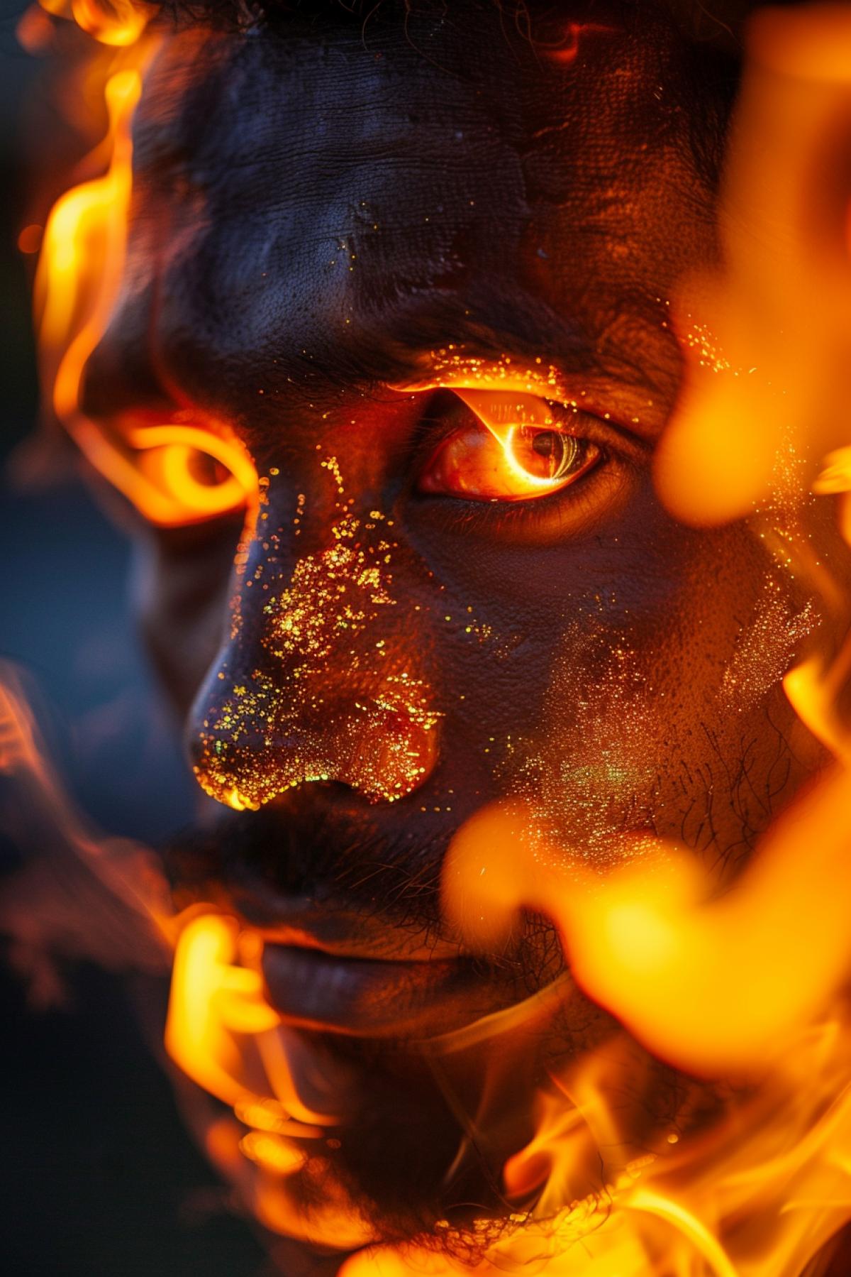 A man whose eyes are on fire