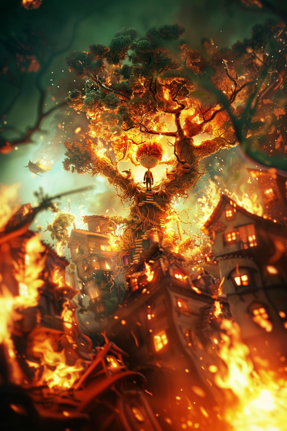 funny fire cartoon. Fairytale world, parallel dimension