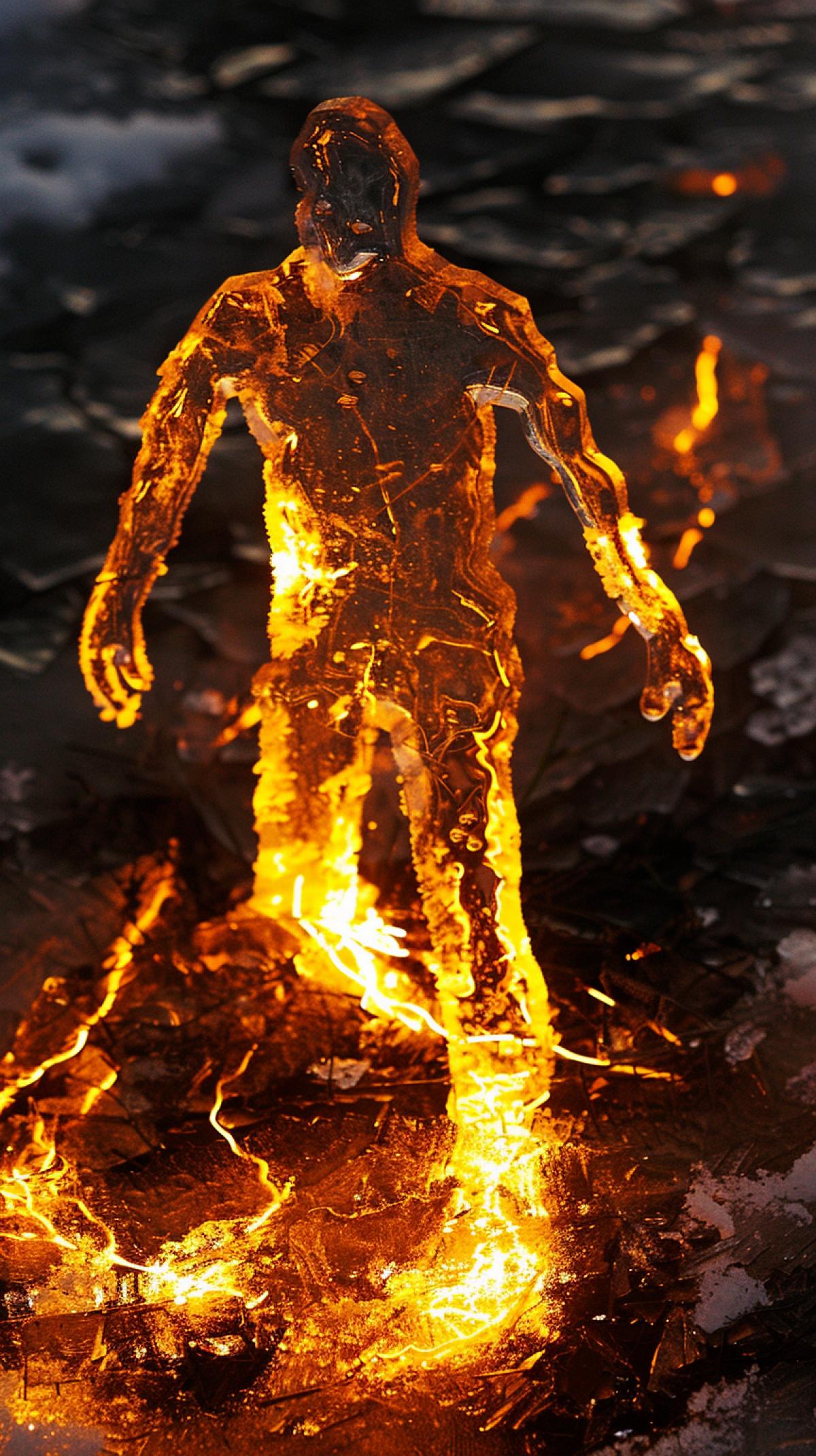 Fiery figure in ice