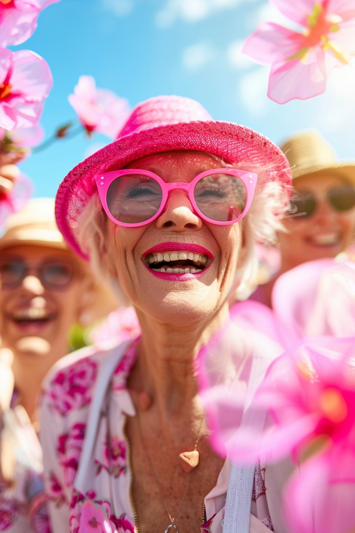 Happy pensioners with flowers