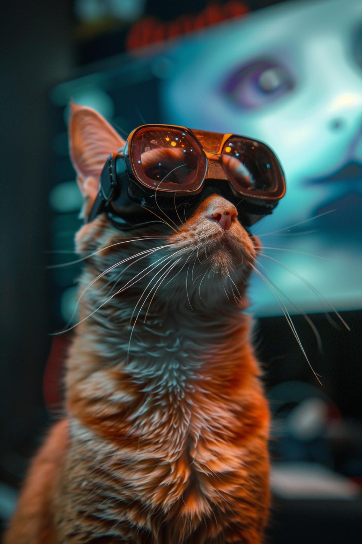 a humanoid cat in VR glasses