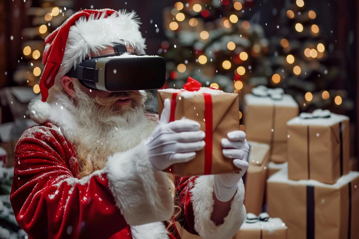 Santa Claus delivers gifts in VR helmet