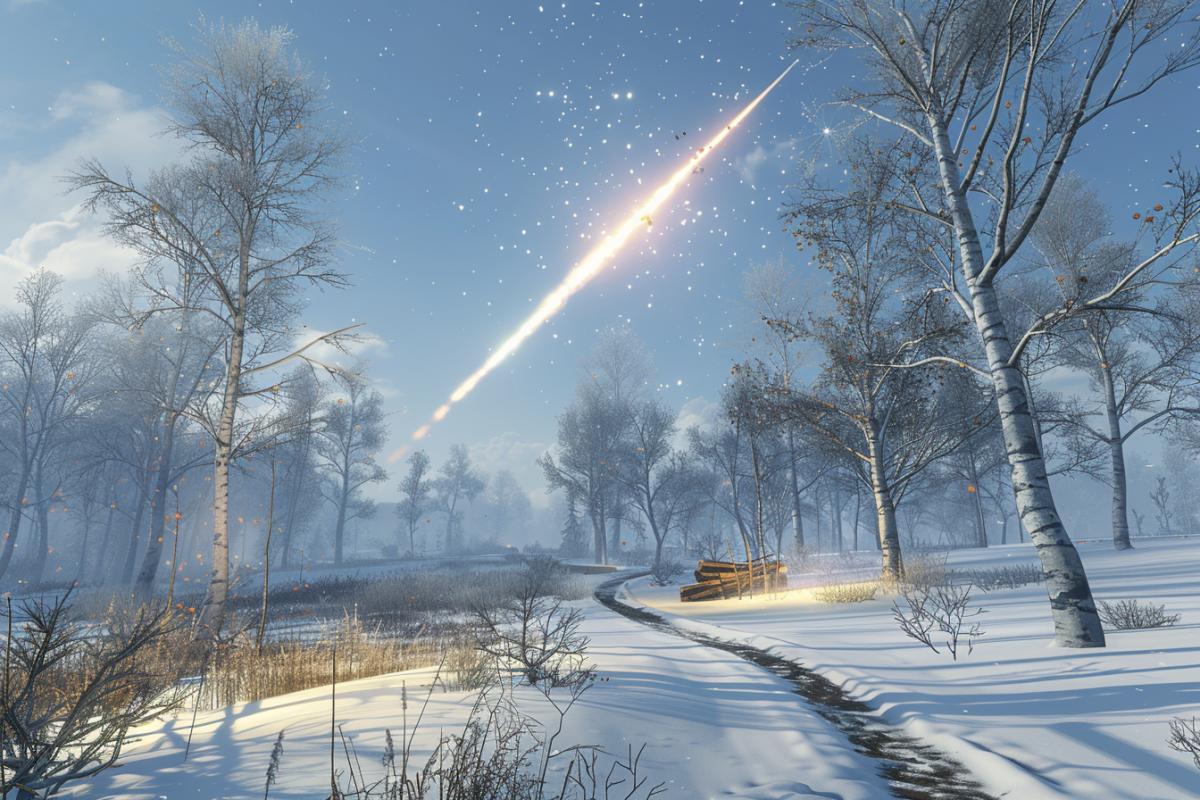 Night in the Karelian forest, a meteorite falls.