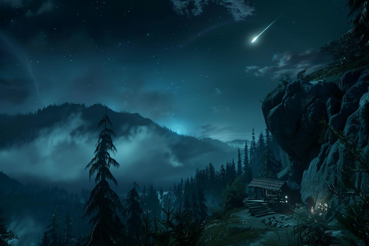 Night in the Karelian forest, a meteorite falls.