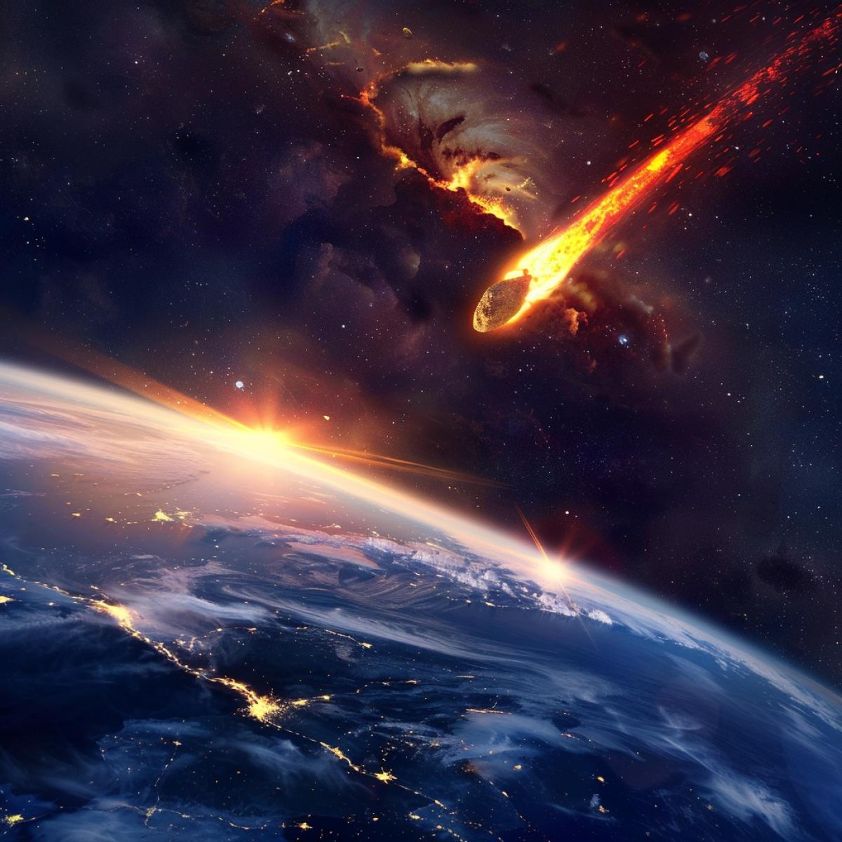 Space photo, huge red-hot meteorite hurtling towards Earth