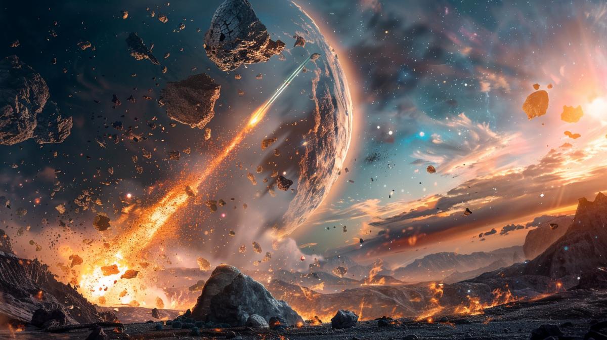 Meteorite arrow tearing apart planets and striving for paradise