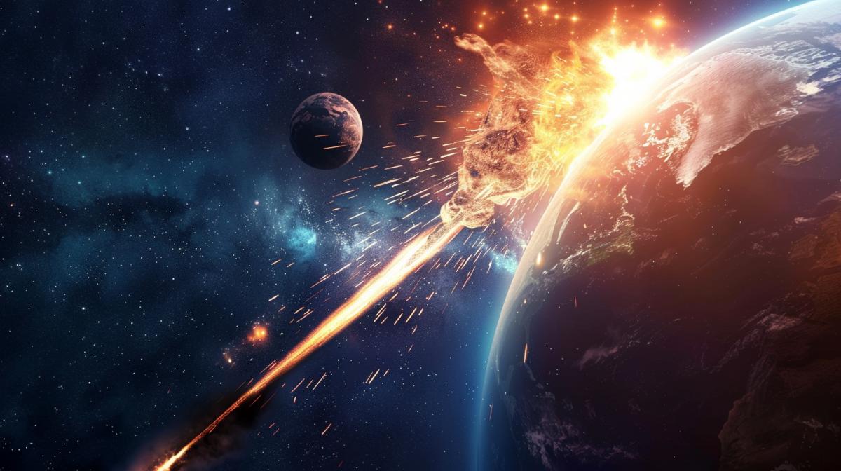 Meteorite tearing apart planets and rushing towards the planet