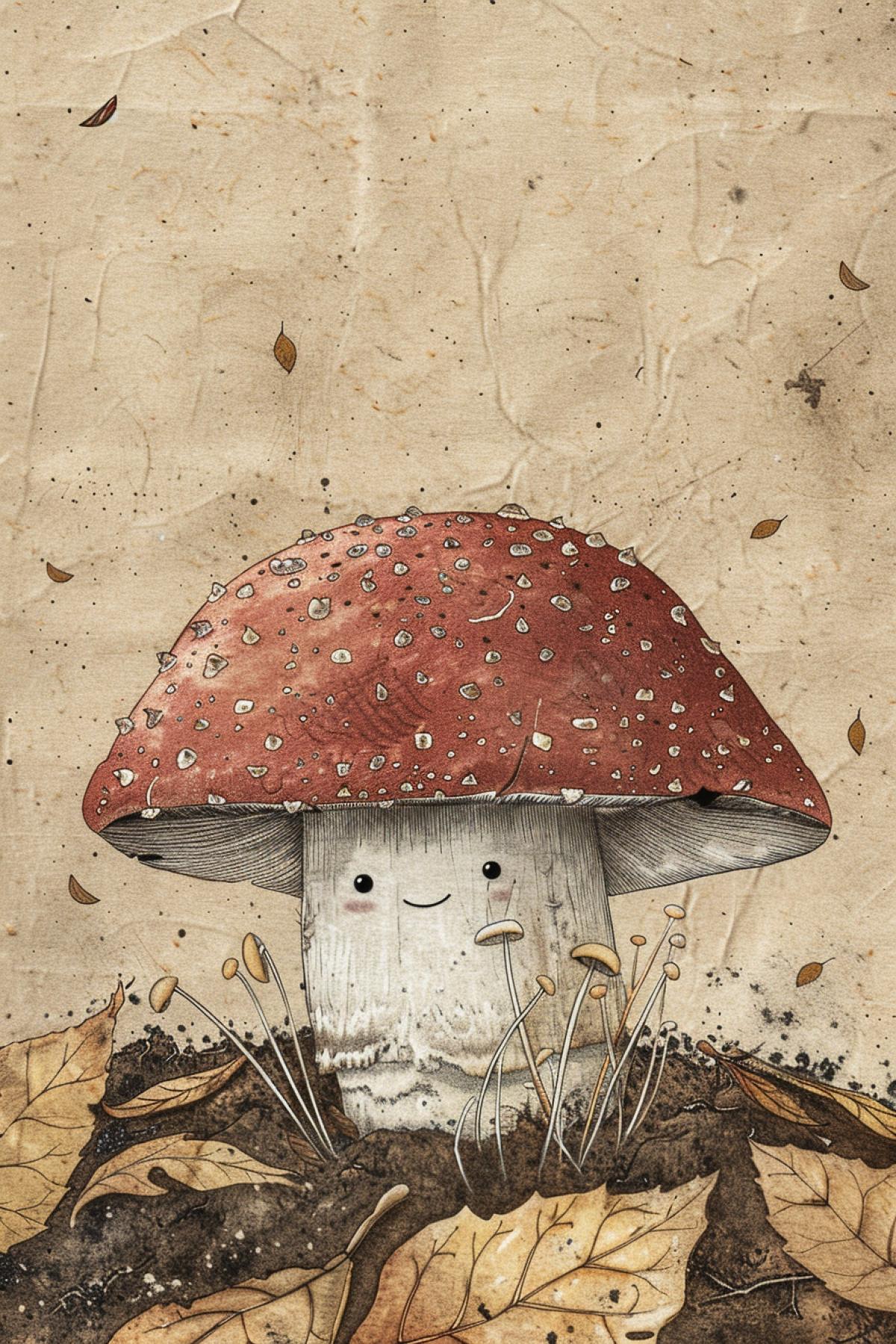 Cartoon mushroom with eyes, cute