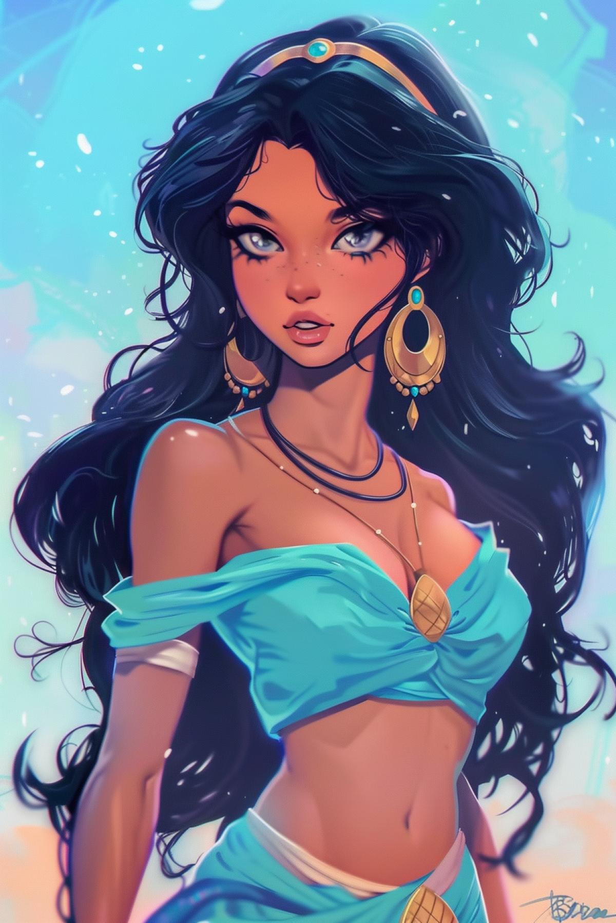 Disney Princess Jasmine in 90s anime style.