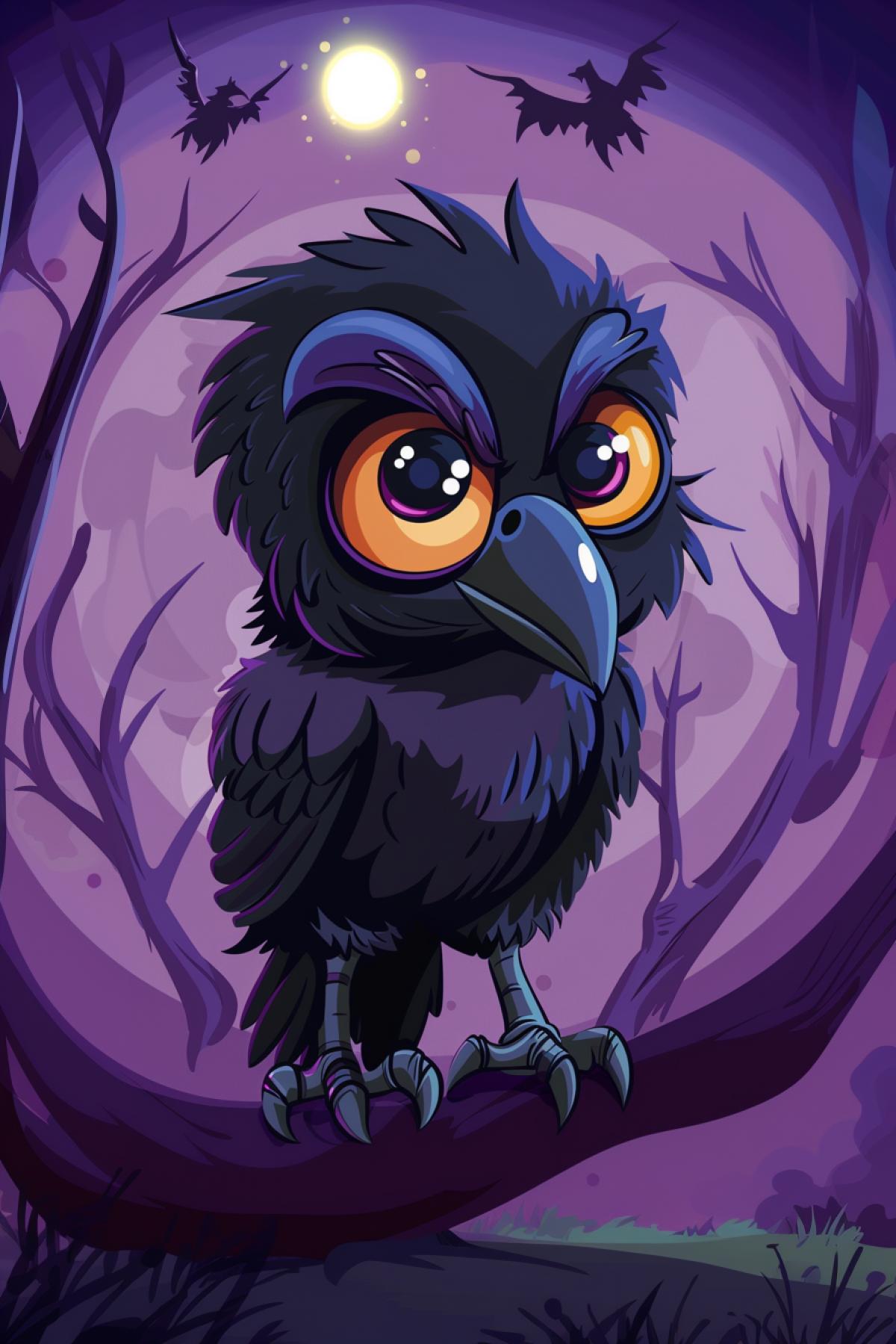 cute and scary cartoon raven, Fairy tale world, Messiah