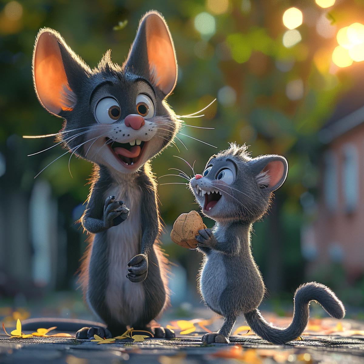 happy cartoon tom and jerry, Cinematic 8K Lighting, Depth of Field, Extra Detailed, Ultra Realistic