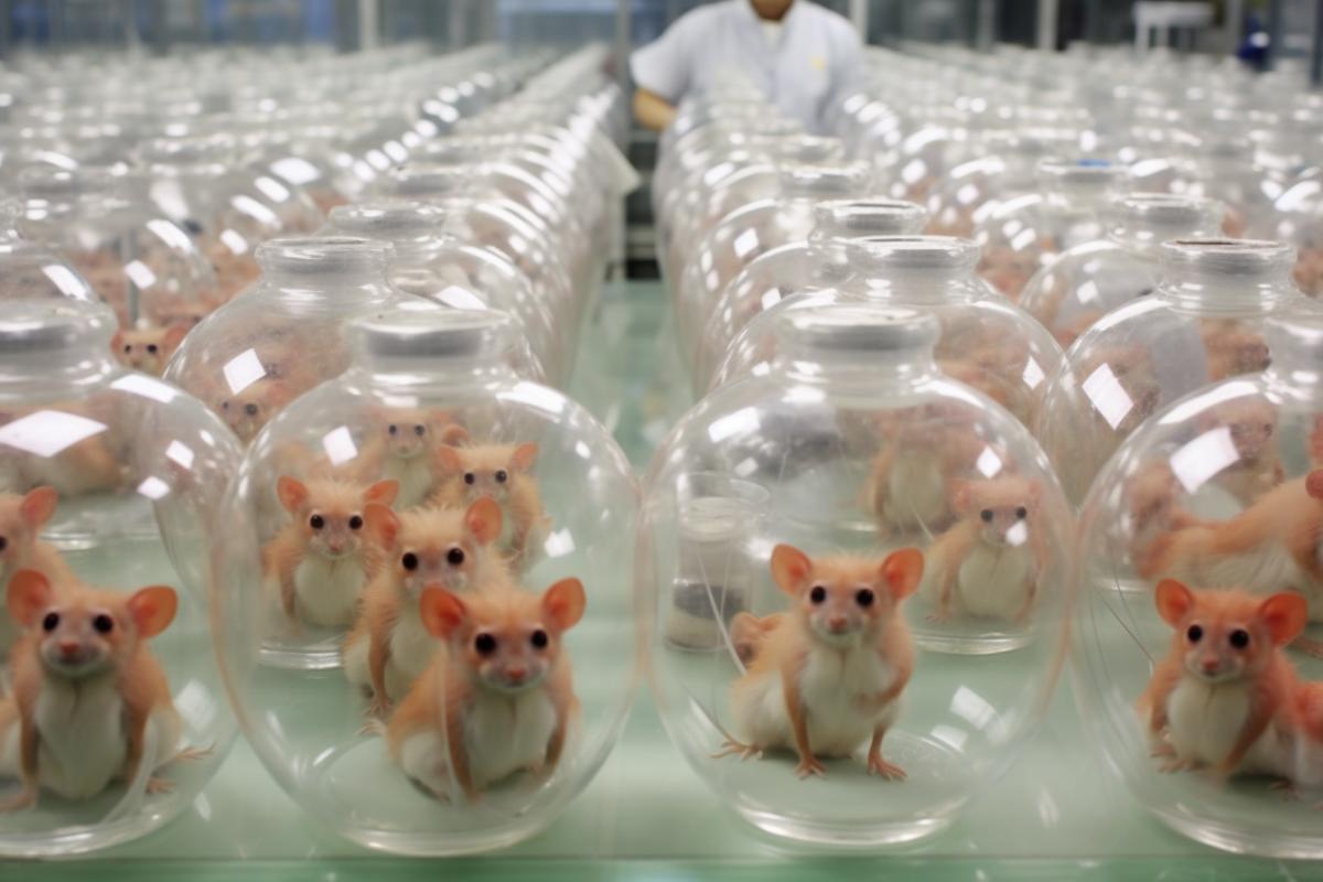 Science laboratory, human cloning, rat hybrid, sinister scientists