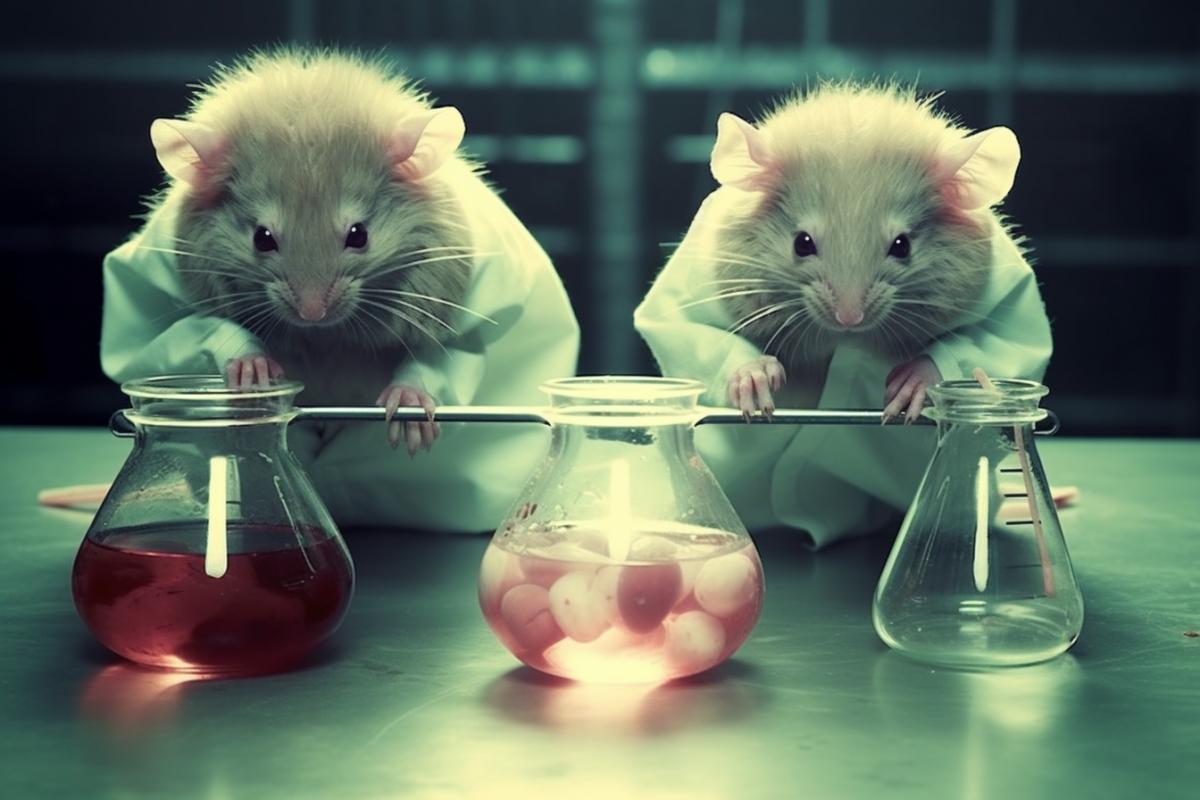 Science laboratory, human cloning, rat hybrid, sinister scientists