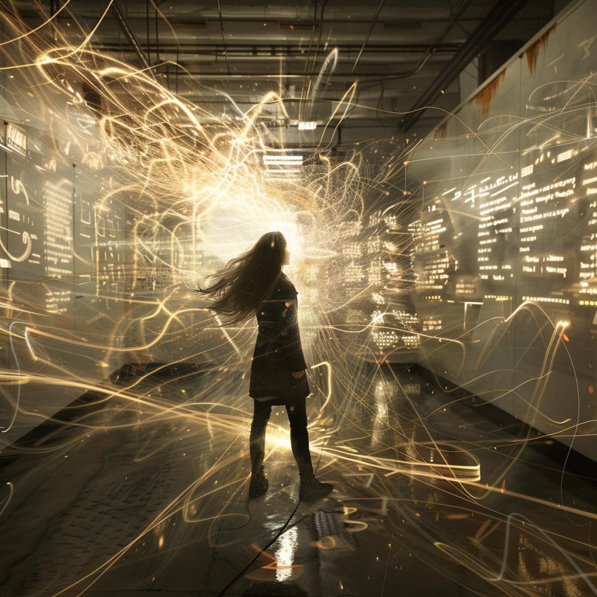Hidden in the underground catacombs of a secret research facility, the Improbability Laboratory is the cradle of the most ambitious quantum research. Sparkling lines of light intersect in the air, forming patterns of multidimensional spaces. Professor Finch, with long hair and eyelids, experiments with simulating parallel realities in an attempt to uncover the secrets of the multiverse. A young assistant, David, studies ultra-dense objects in depth, trying to decipher the secrets of quantum gravity. Whiteboards with equations hang along the walls of the laboratory, creating a sense of chaos around scientists trying to uncover the essence of the universe.