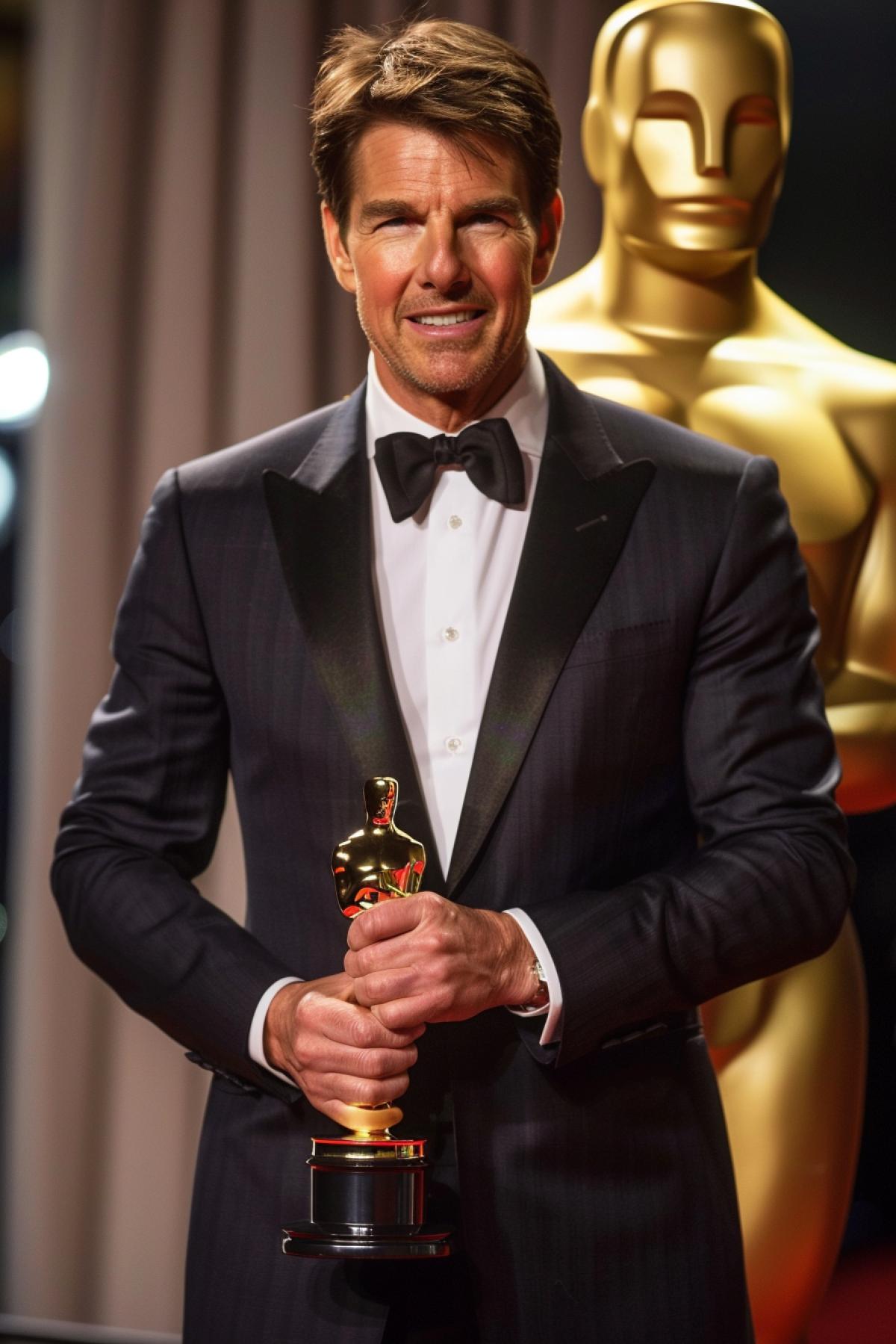 Tom Cruise receives the long-awaited Oscar, holds it in his hands, happiness