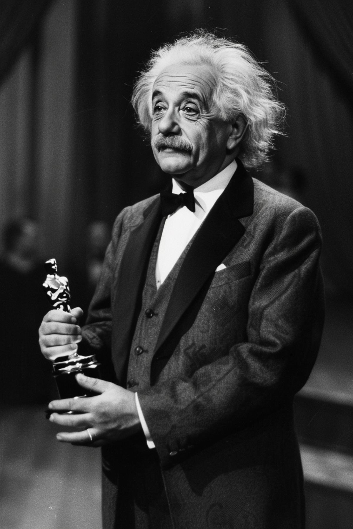 photograph, Albert Einstein receiving an Oscar on stage