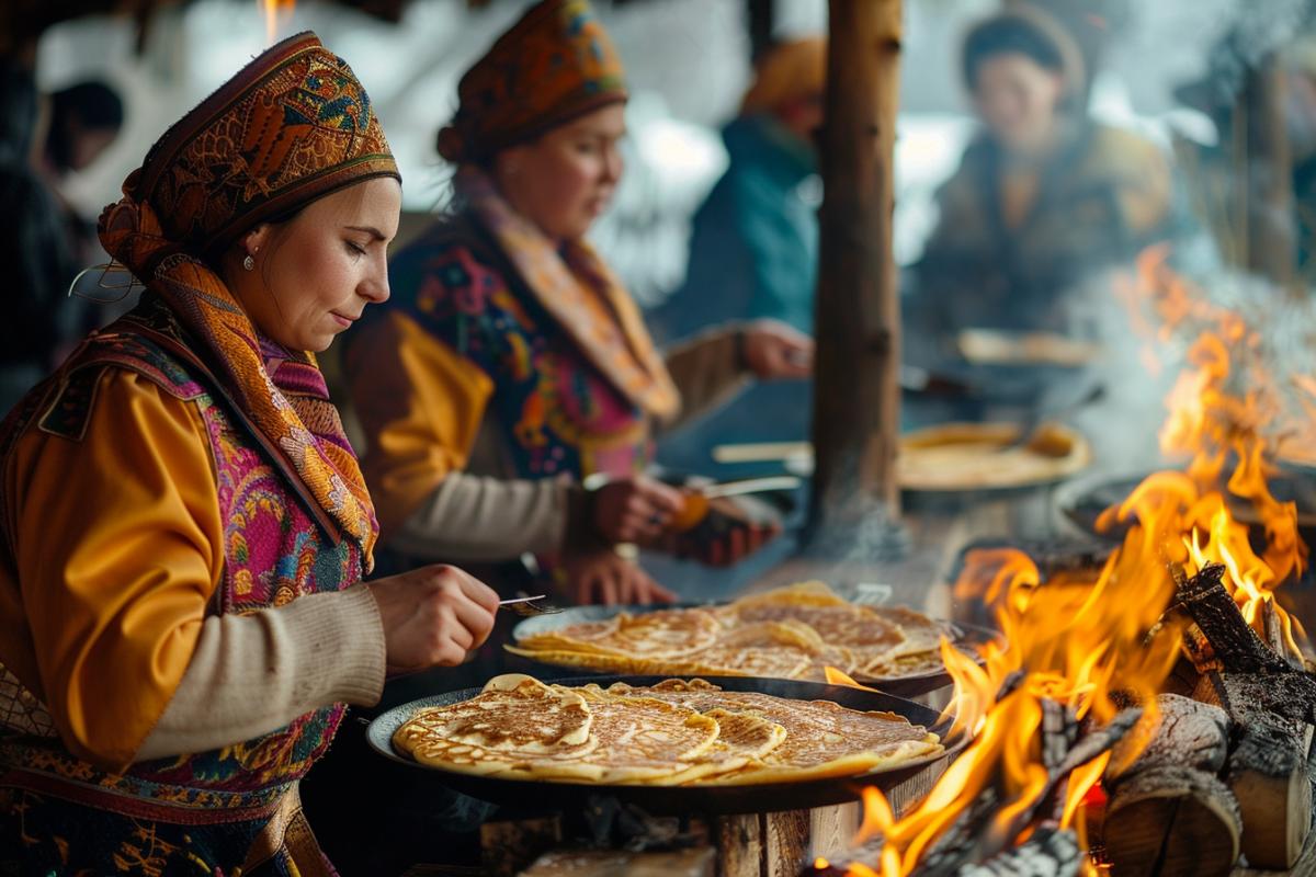 Merry Maslenitsa, pancakes, fire, folk women