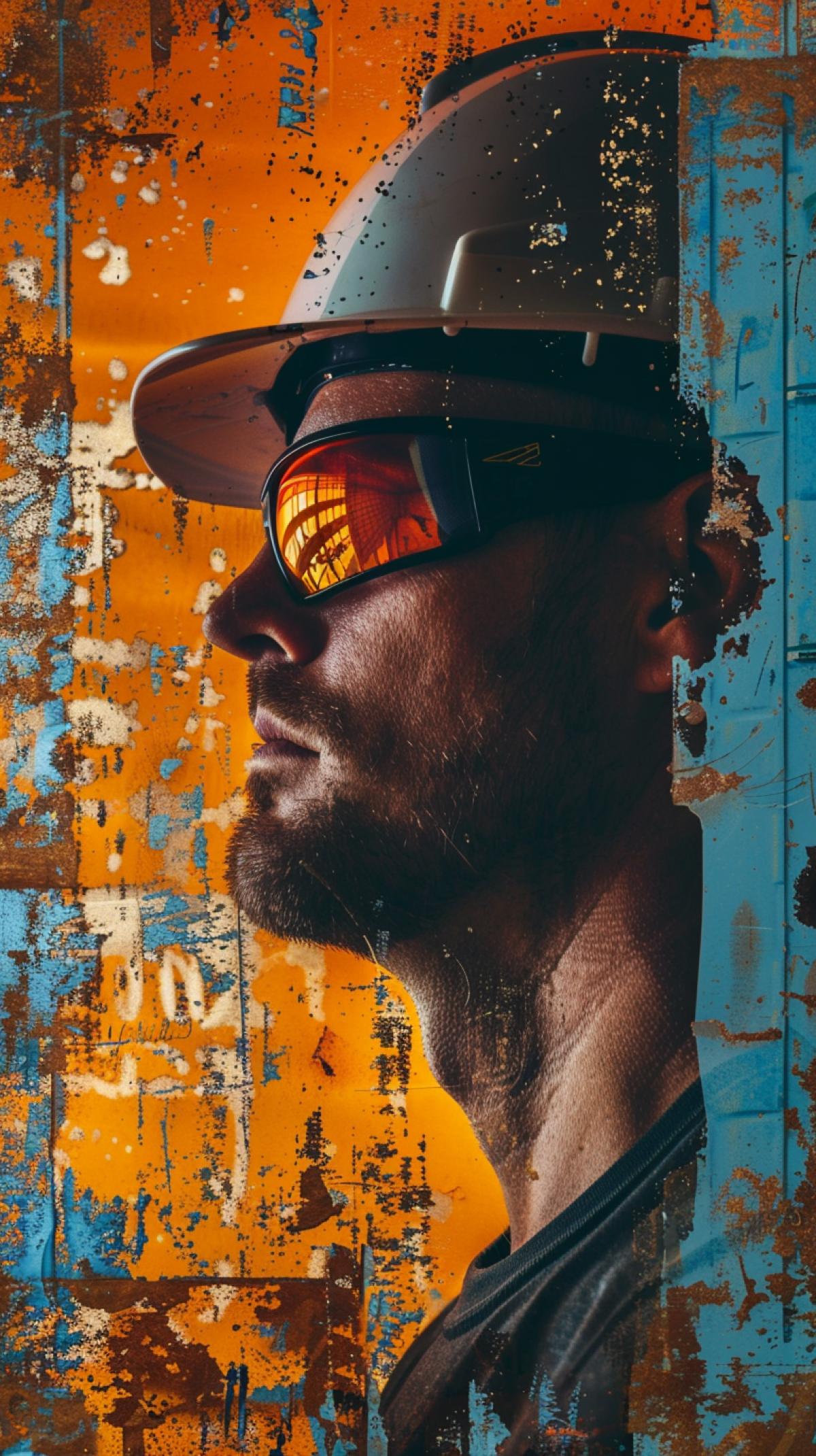 Portrait of a hard worker in profile on an abstract background