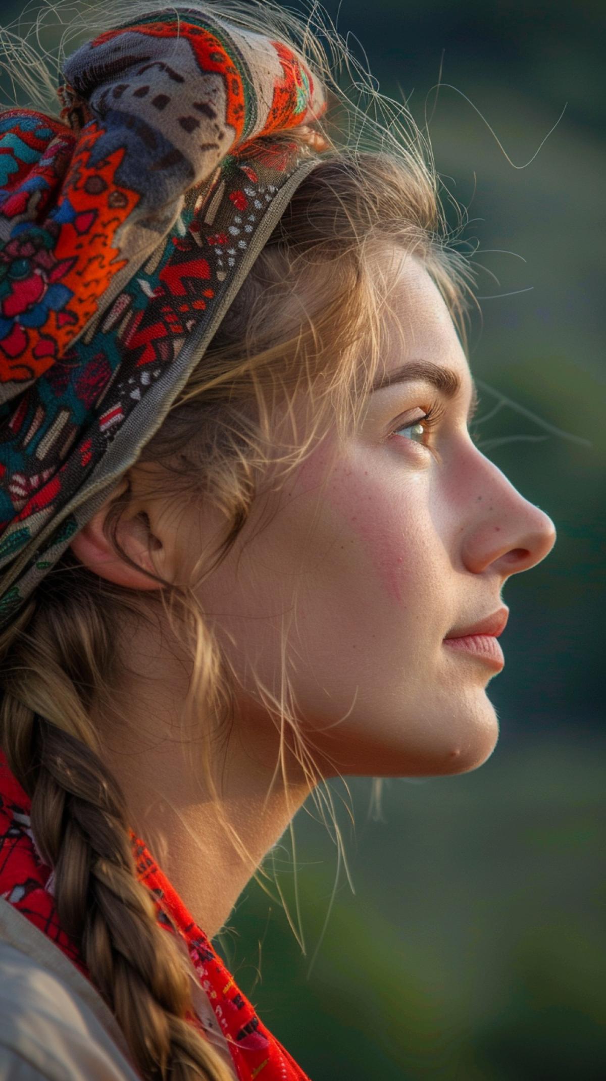 emotional art portrait of a Slavic woman on holiday in profile