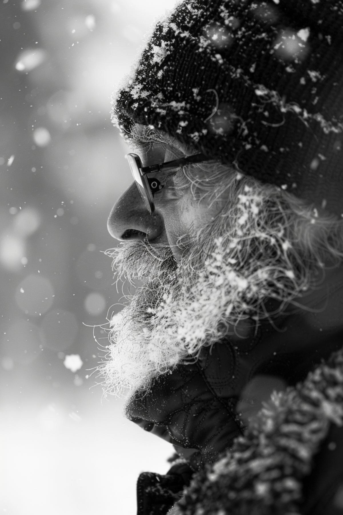 Portrait of a northerner after a snowstorm in profile