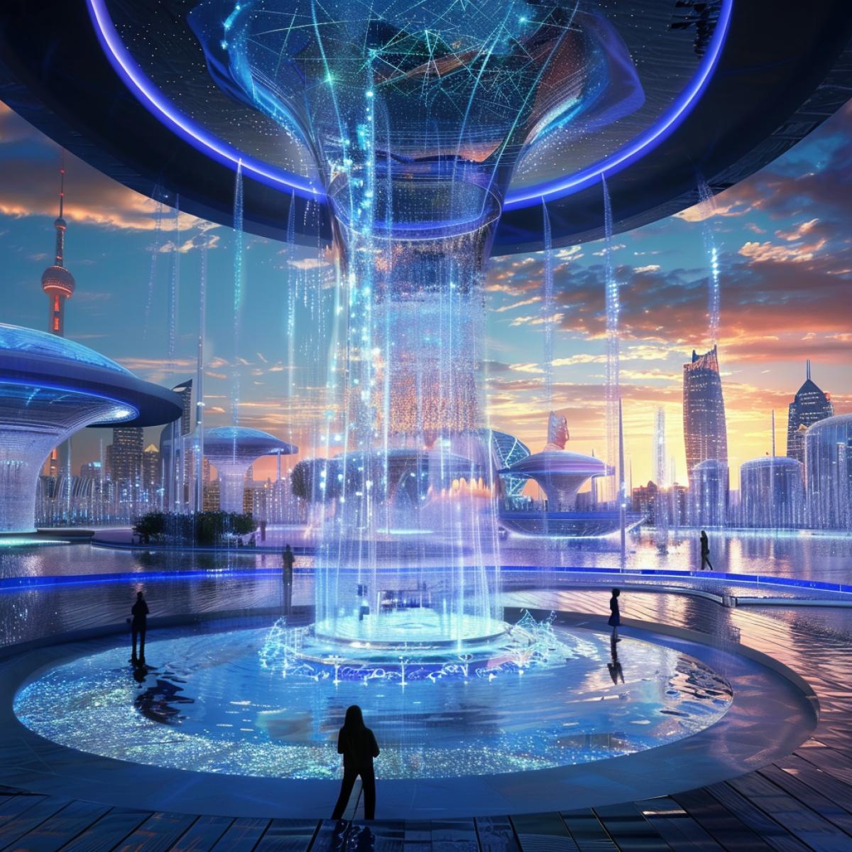 Futuristic Fountain in the city of the future