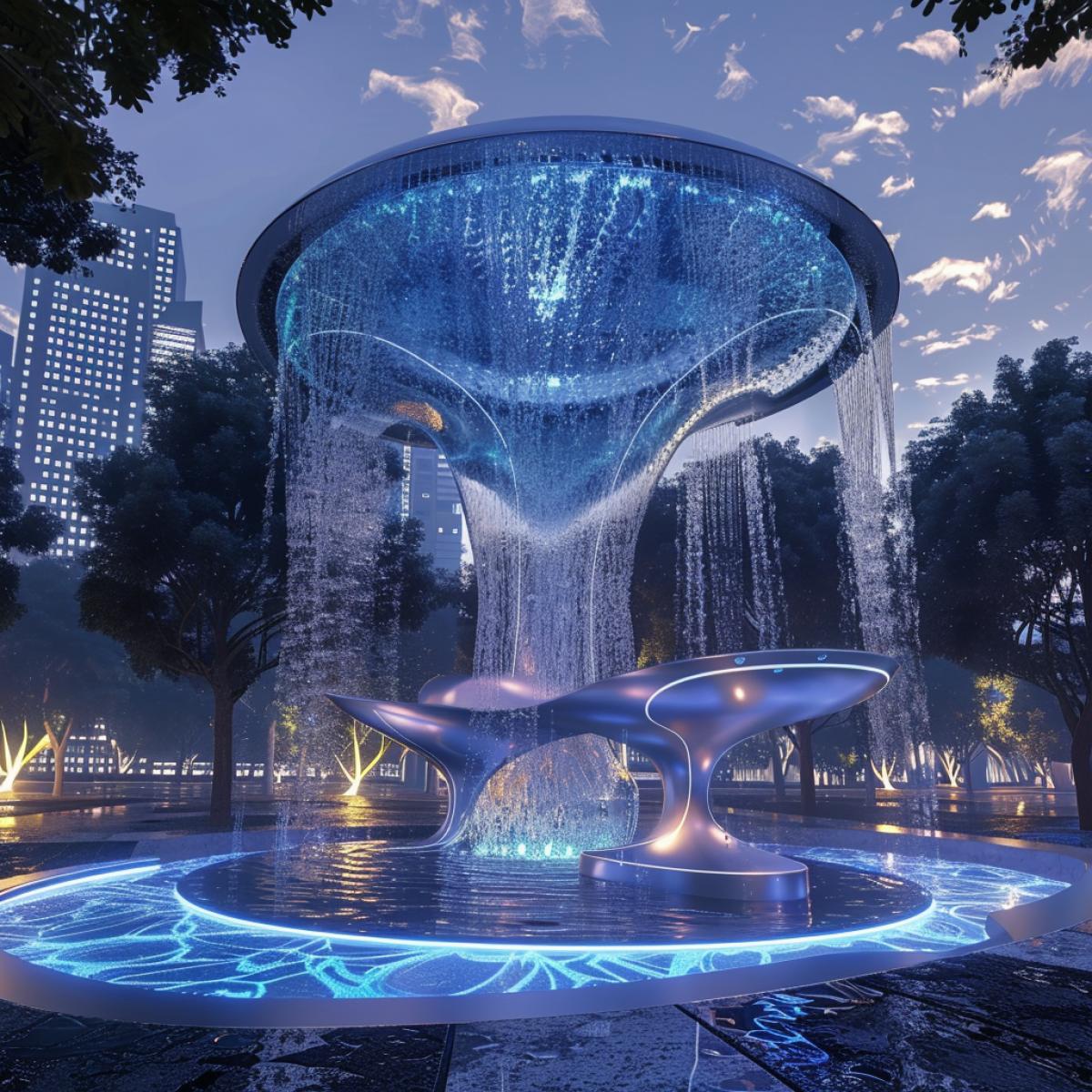 Futuristic Fountain in the city of the future