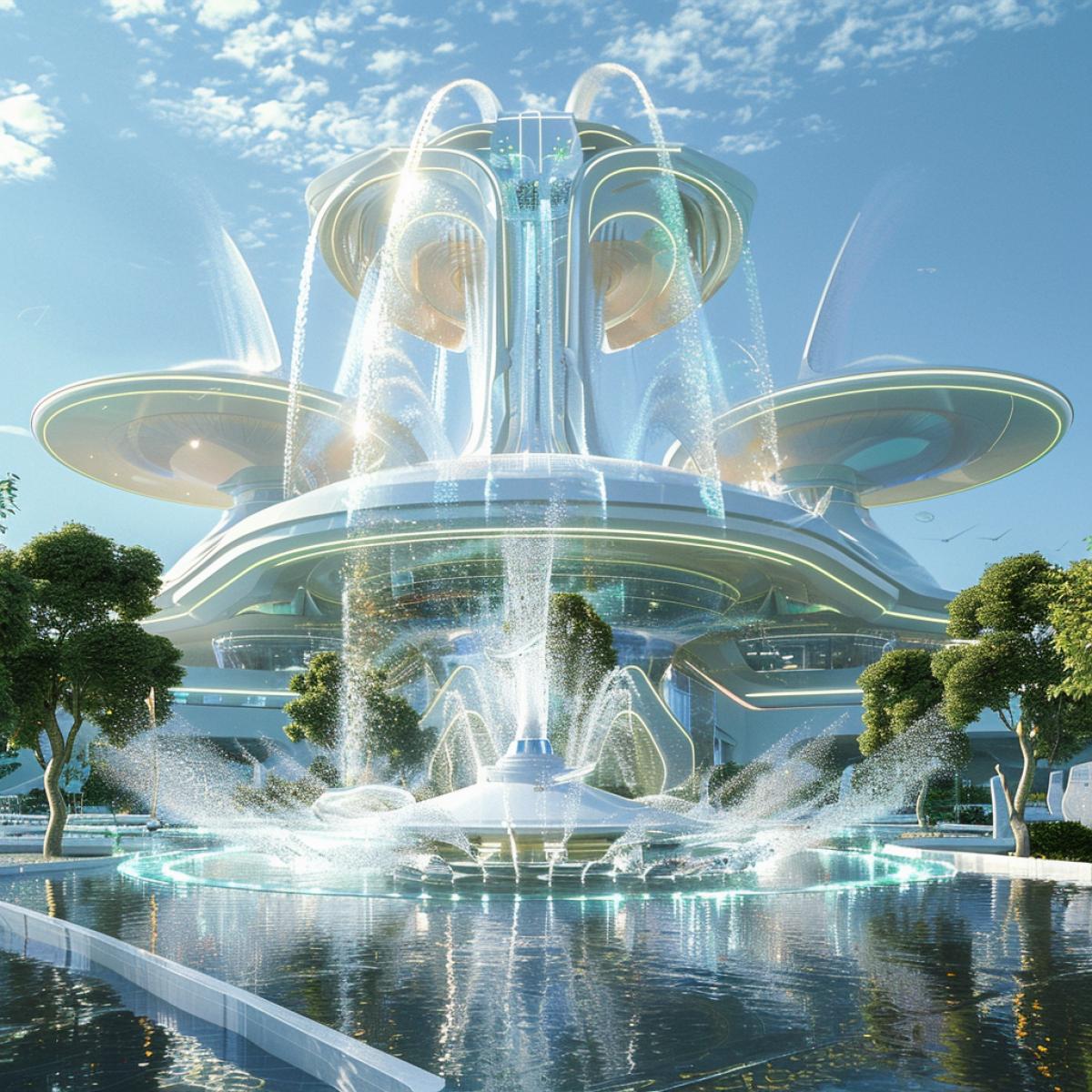 Futuristic Fountain in the city of the future