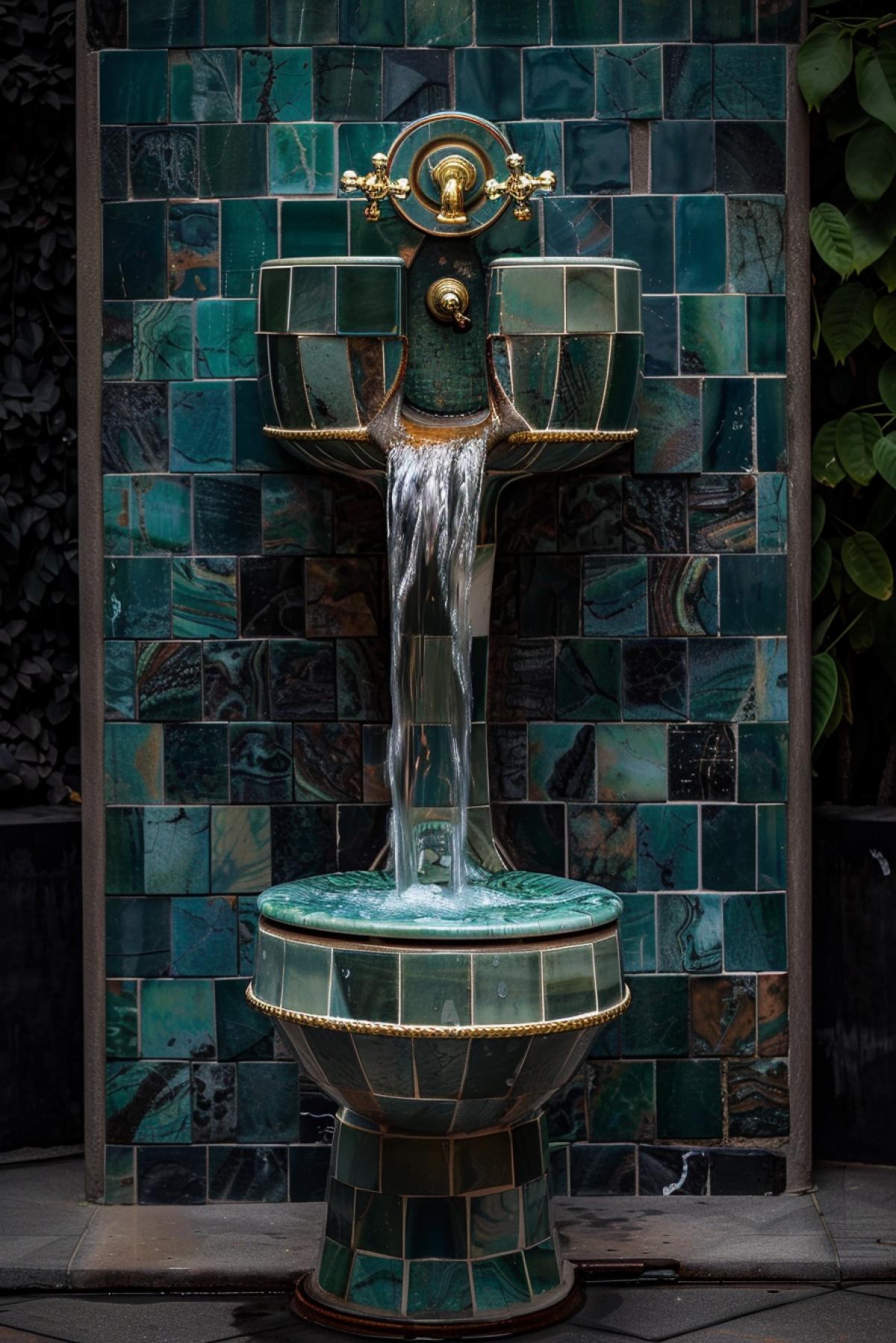 Fantastic toilet fountain, photorealism, art object
