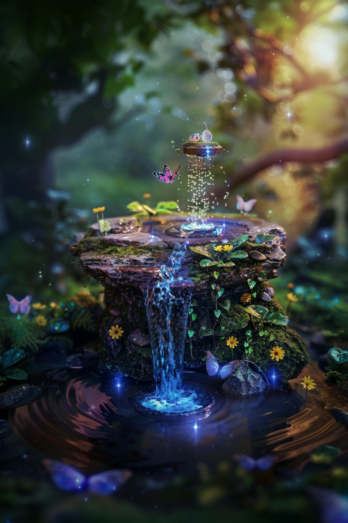 Beautiful fairy fountain, , fairy tale, magic, rock