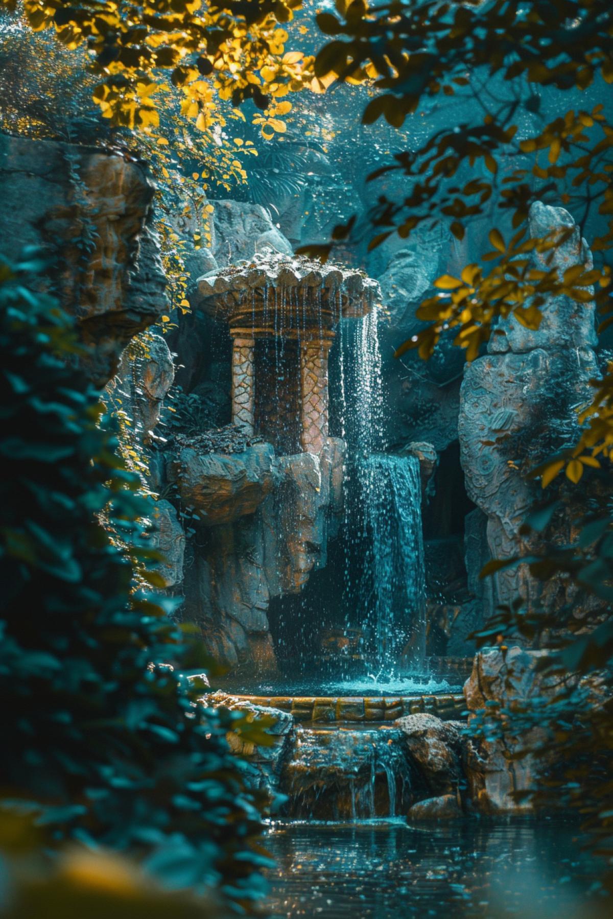 Beautiful fairy fountain, parallel world, fairy tale, magic, rock