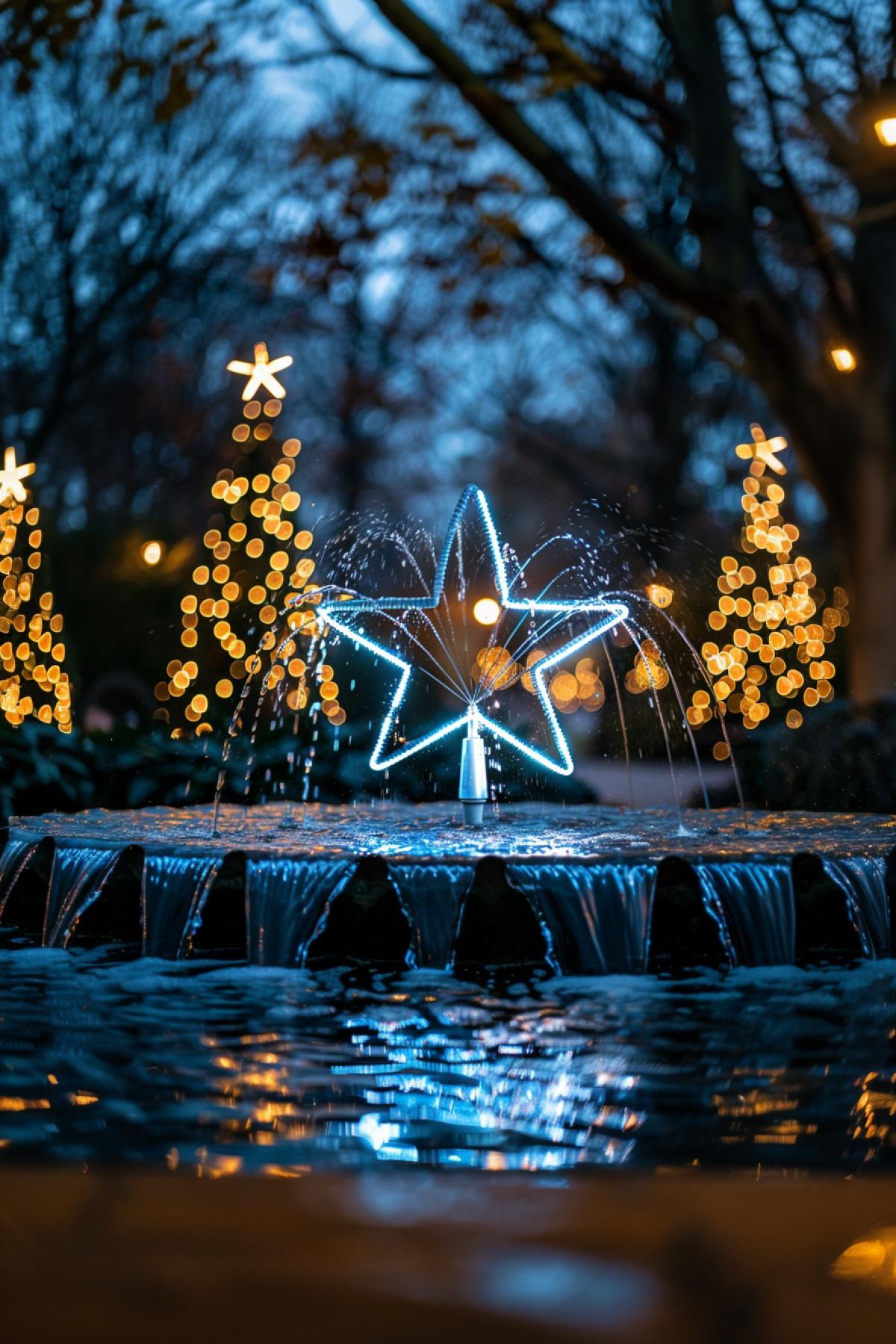 Star-shaped fountain, shine, twinkle, water, time warp, light