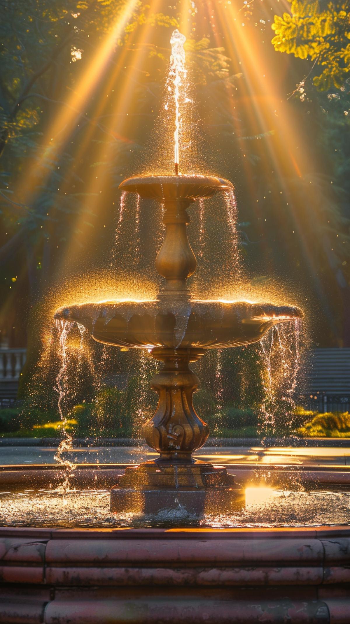 fountain on planet earth in the suns rays