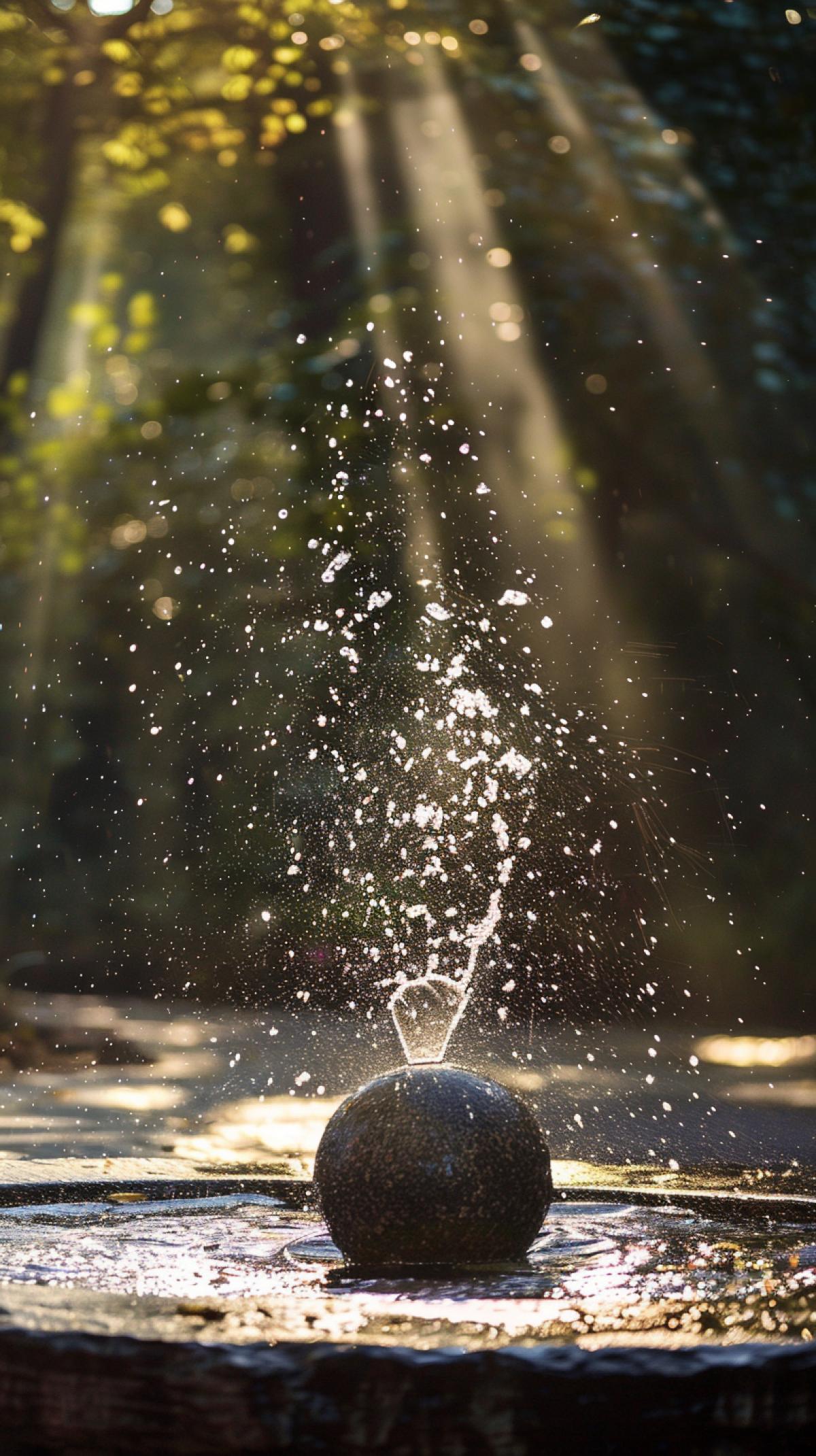 a fountain in the rays falls on the ball
