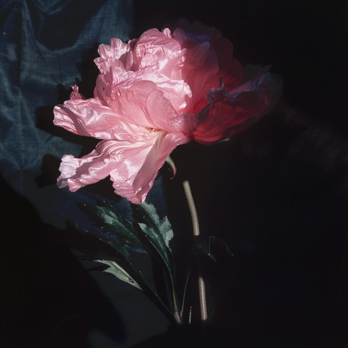 body with shadow of a flower, in the style of surreal juxta4ks, light pink, night photography, mary bradish titcomb, photo taken with provia, nature-inspired pieces, singular focus