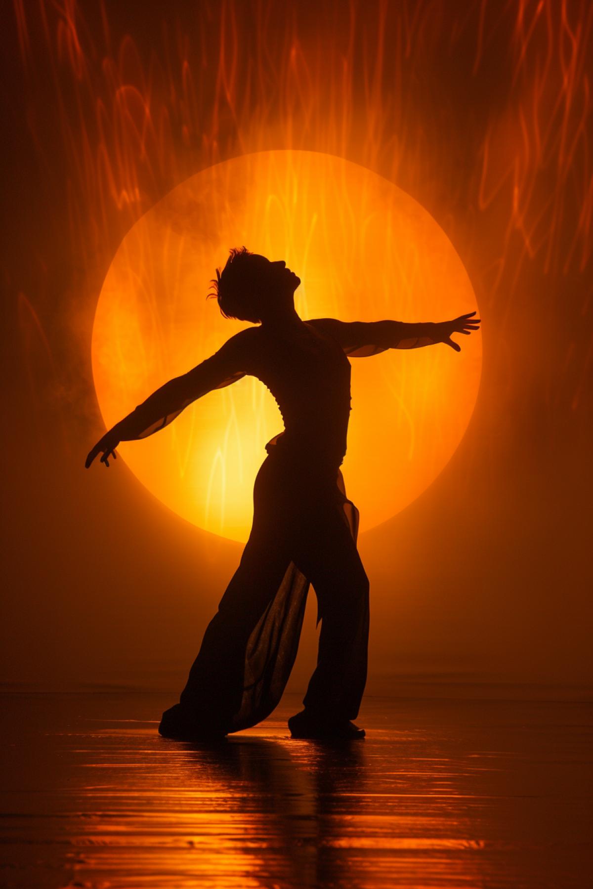 silhouette of a Candlelight, in the style of cyclorama, light amber and orange, middle of the sun, tokina opera 50mm f/1.4 ff, surrealistic 4ks, light sculptures, acrobatic self-portraits, emotive gestures