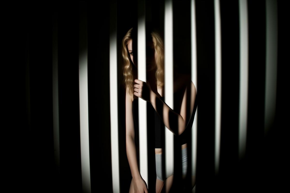 Play of shadows, stripes of light, dark women