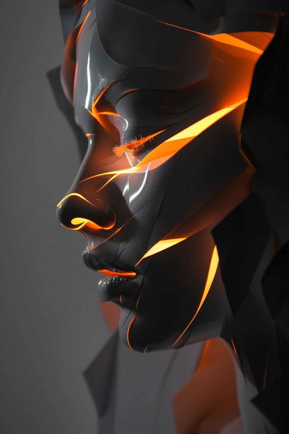 Candlelight, in the style proyected light, of sculptural precision, prismatic portraits, made of holographic paper, three-dimensional effects, sleek , studio photography
