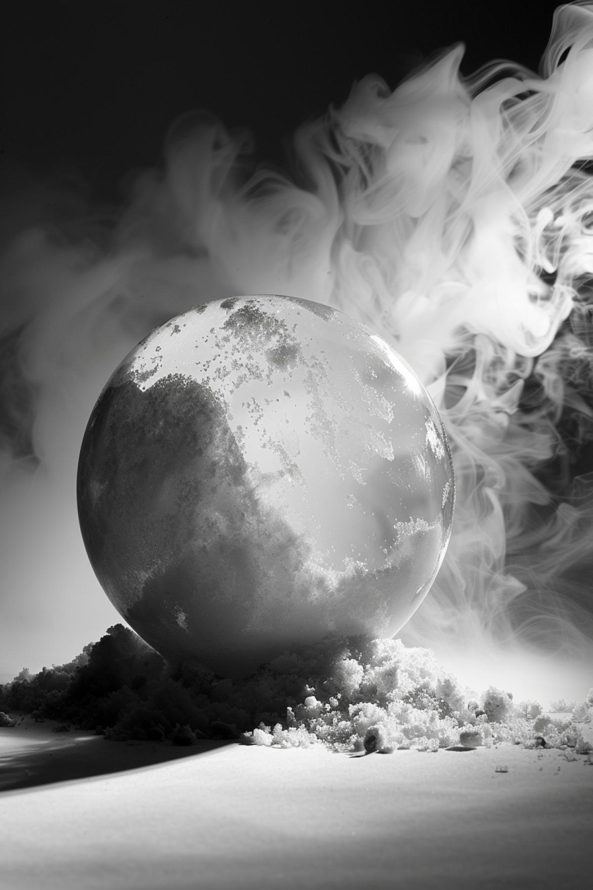 Storm and smoke in a broken snow globe, hard light, deep shadows, professional photo, abstraction, Kenneth Josephson
