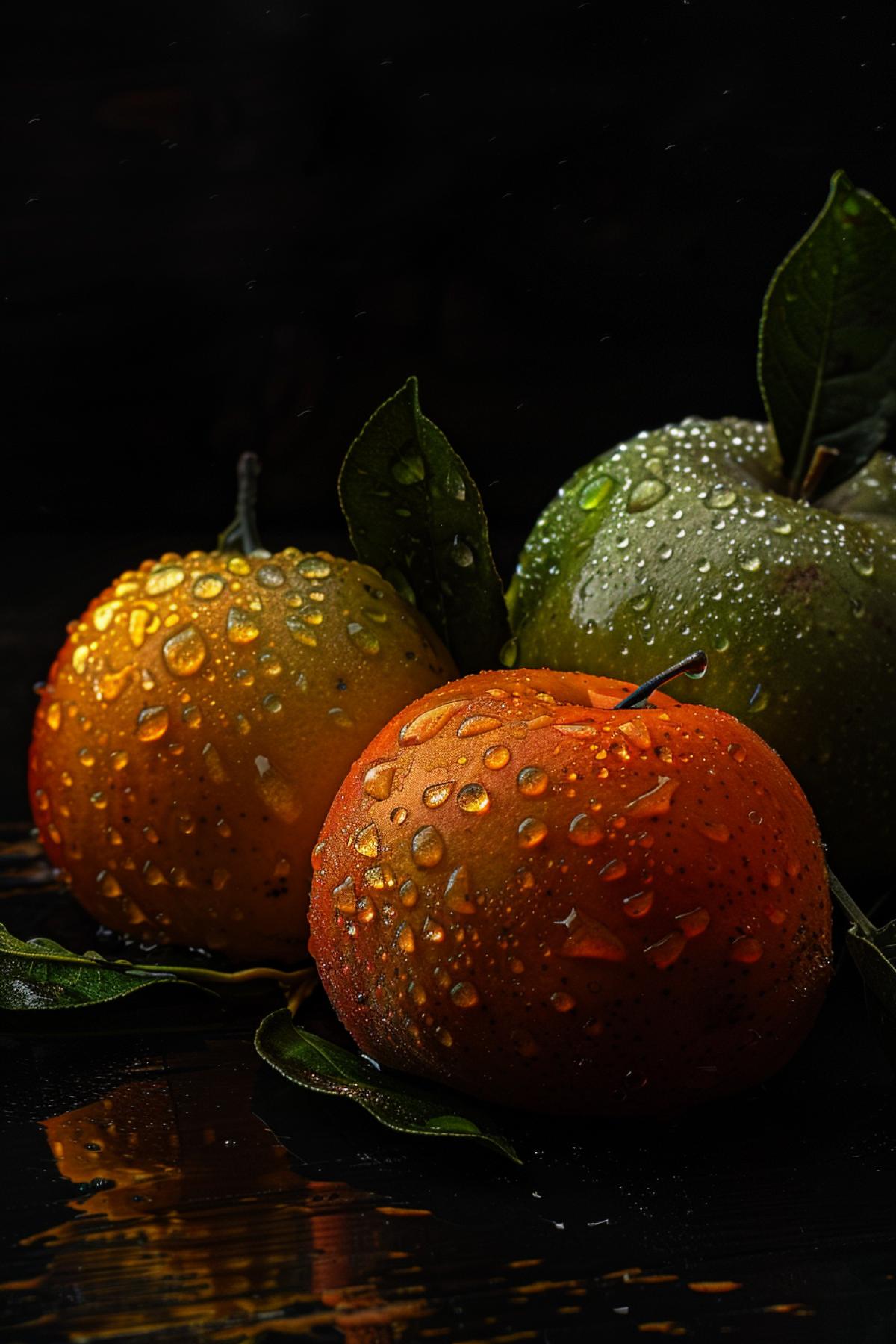 a group of fruit with rain droplets fruit stockvideos and royaltyfree footage, in the style of dark and moody chiaroscuro, tokina at-x 11-16mm f/2.8 pro dx ii, dark green and light beige, the düsseldorf school of photography, applecore, organically inspired body art