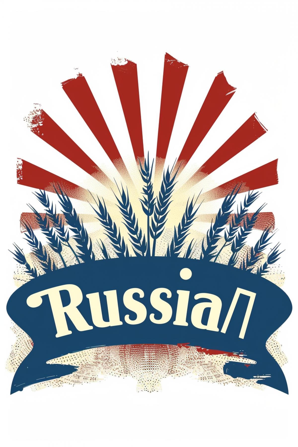 Logo, rye, field, \"Russia\", sun, ray of sunshine, white red blue color