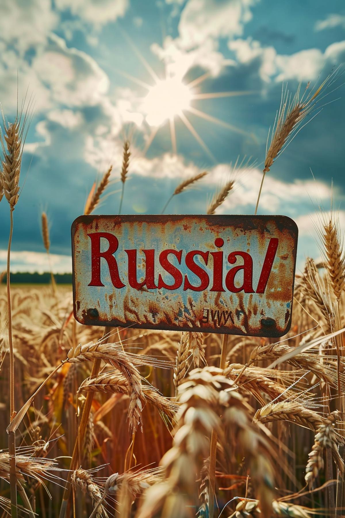 Logo, rye, field, \"Russia\", sun, ray of sunshine, white red blue color
