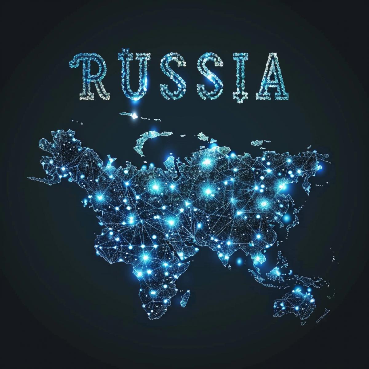 Constellation in the form of Russia in the sky, Russian holiday, logo, inscription \"RUSSIA\"