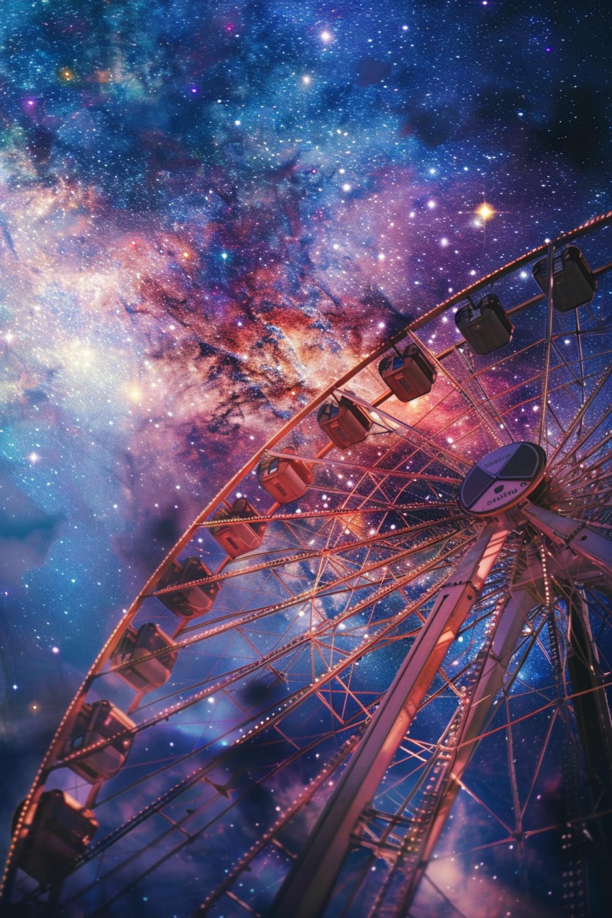 Ferris wheel around planet earth cosmic space around with beautiful starry environment