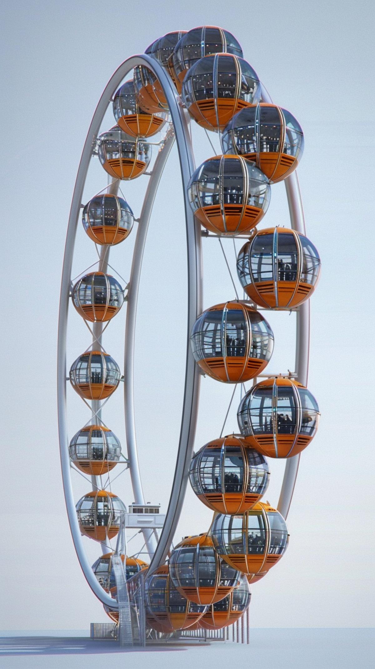 Ferris wheel in a new design with spherical cabins