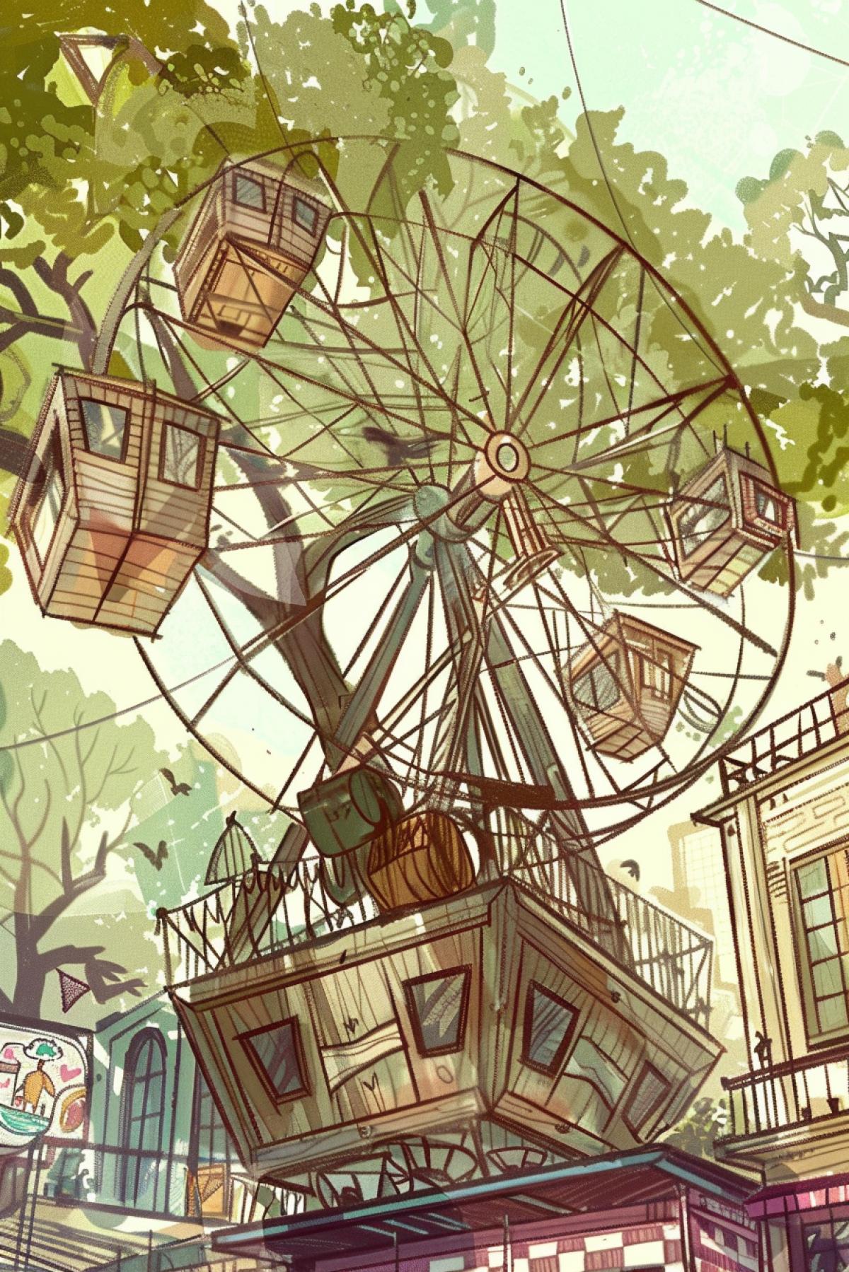 ferris wheel in futurama cartoon style