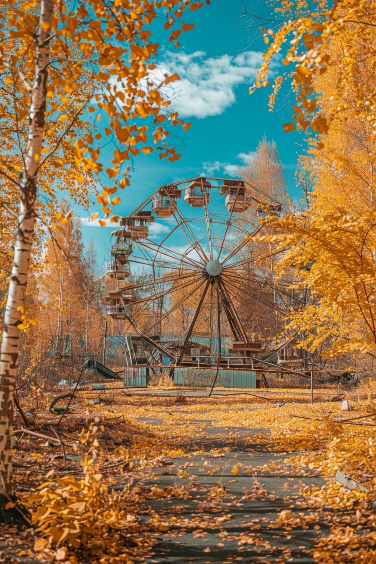 Old abandoned Ferris wheel. post-apocalypse. Devastation.