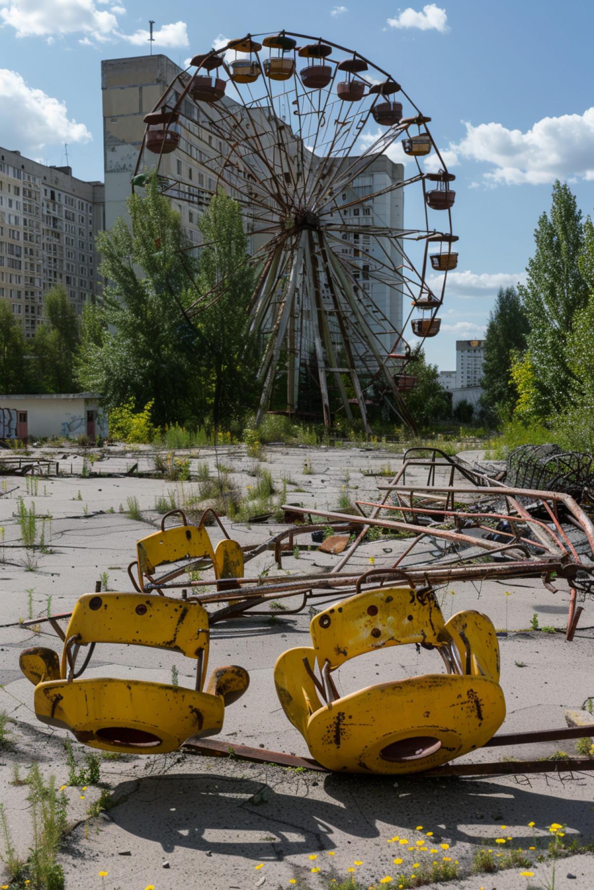 Old abandoned Ferris wheel. post-apocalypse. Devastation.